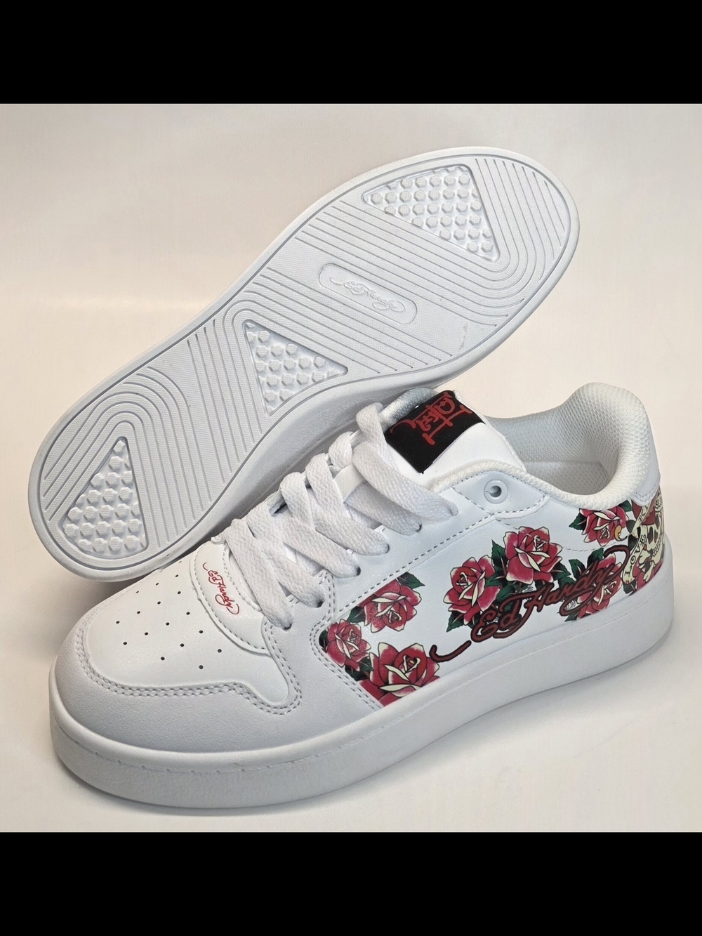 New Ed Hardy Women’s White Court Sneakers Red Rose Tattoo Graphic Size 8 & 10 - Picture 11 of 14